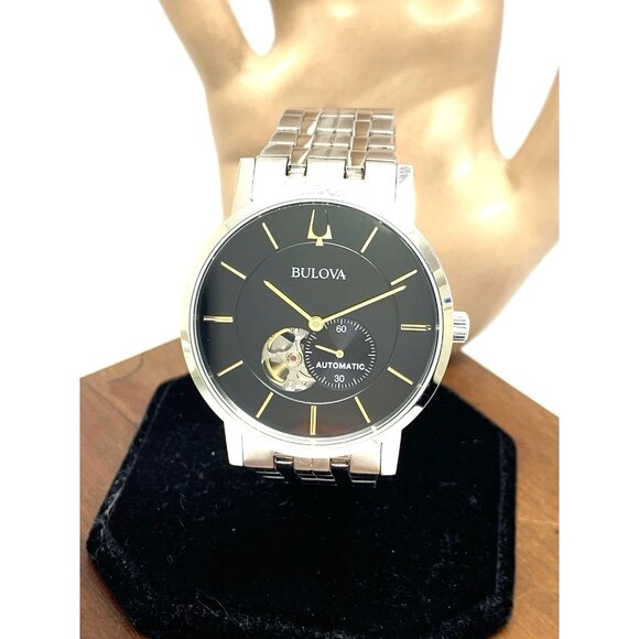 Bulova Men's Watch 96A305 Automatic Black Dial Silver Stainless Steel 42mm - Picture 1 of 14